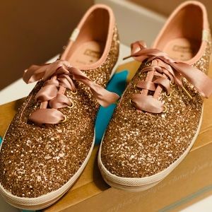 Kate Spade & Keds rose gold glitter sneakers